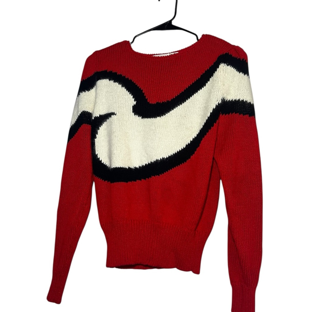 Kristina Red angora abstract Sweater with White and Black Design